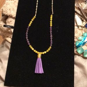 Purple and gold tassel necklace